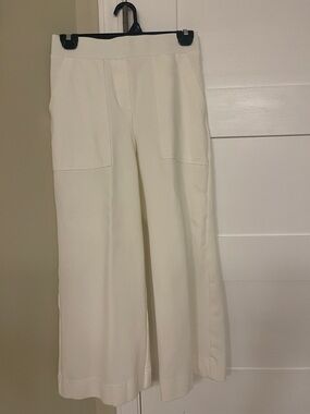 High-Rise Wide-Leg Cream Pants with Front Patch Pockets